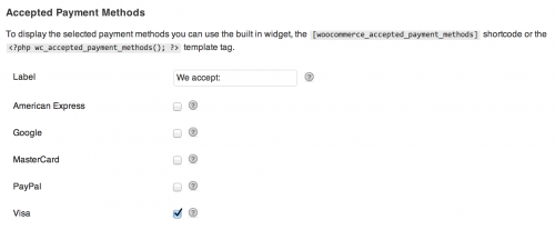 The Accepted Payment Methods options